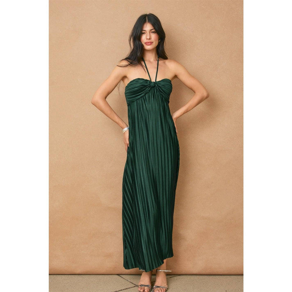 Pleated Halter Neck Maxi Dress