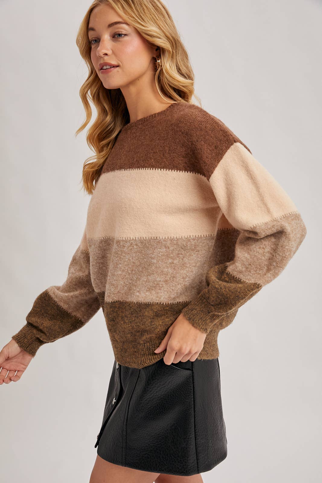 COLOR BLOCK KNIT SWEATER PULLOVER