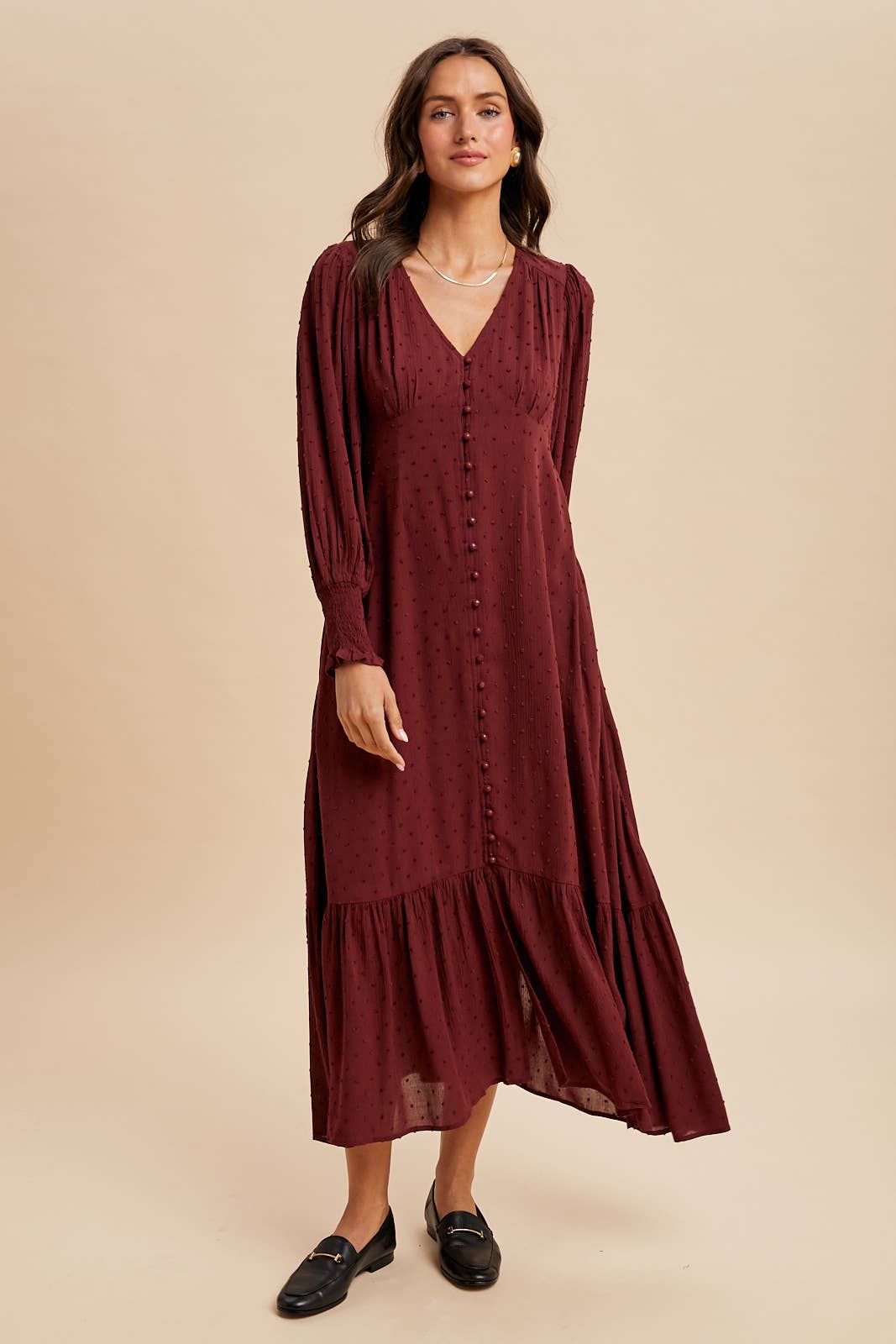 SWISS DOT BUTTON DOWN MAXI DRESS