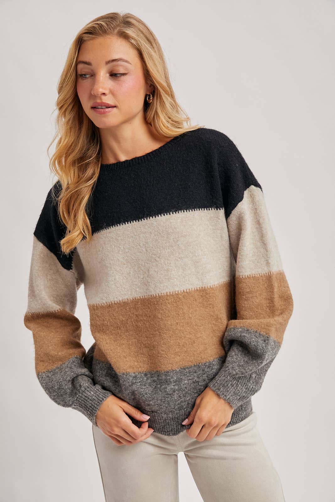 COLOR BLOCK KNIT SWEATER PULLOVER