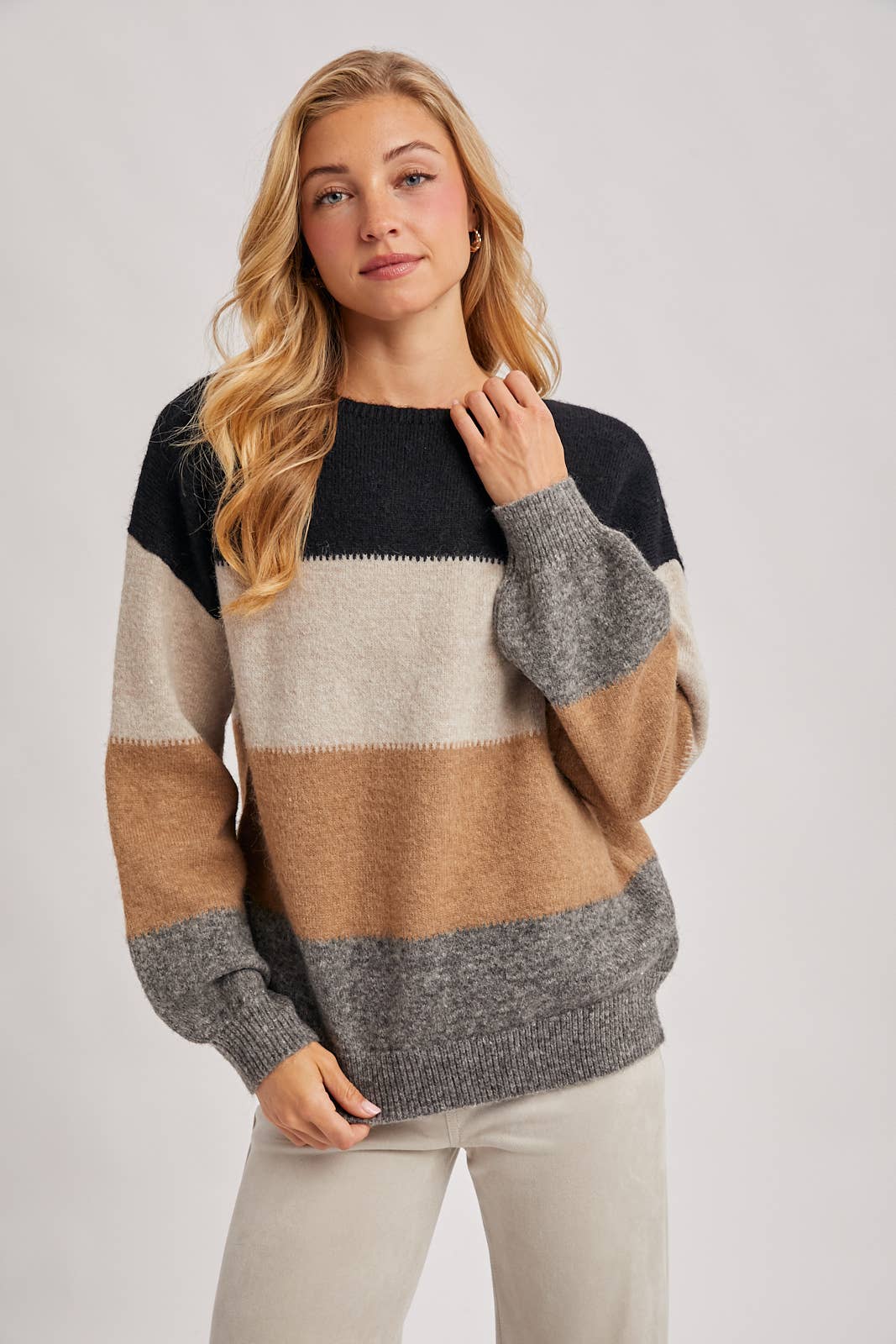 COLOR BLOCK KNIT SWEATER PULLOVER