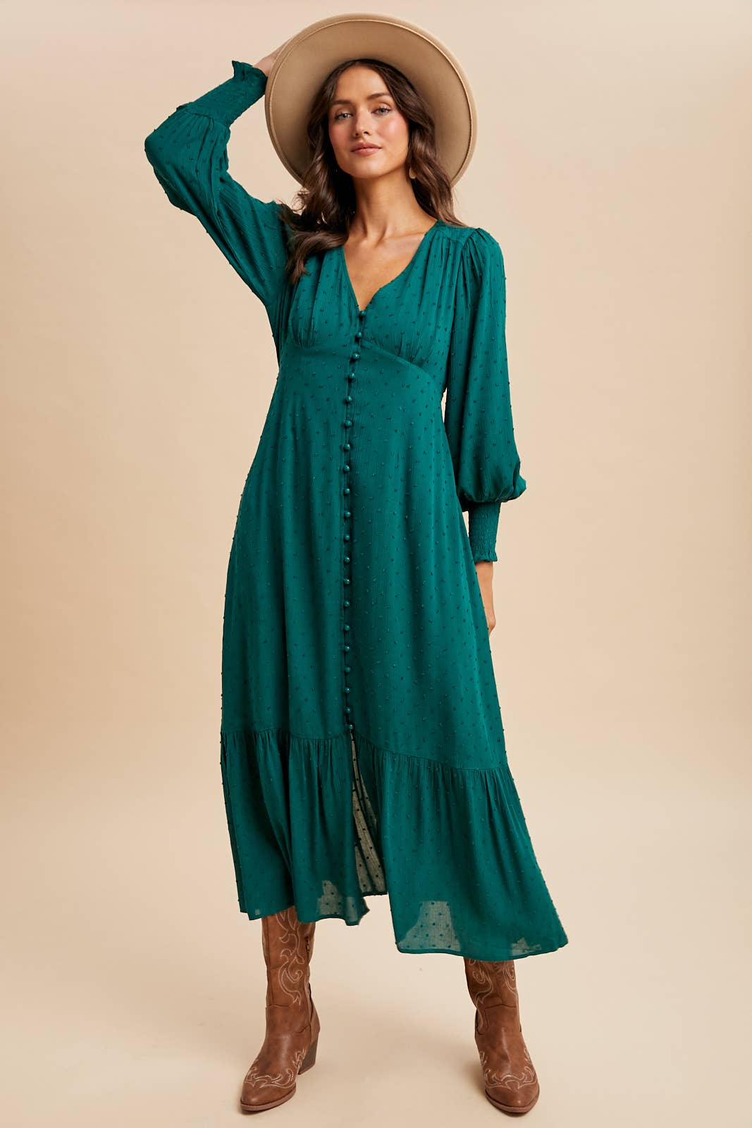 SWISS DOT BUTTON DOWN MAXI DRESS