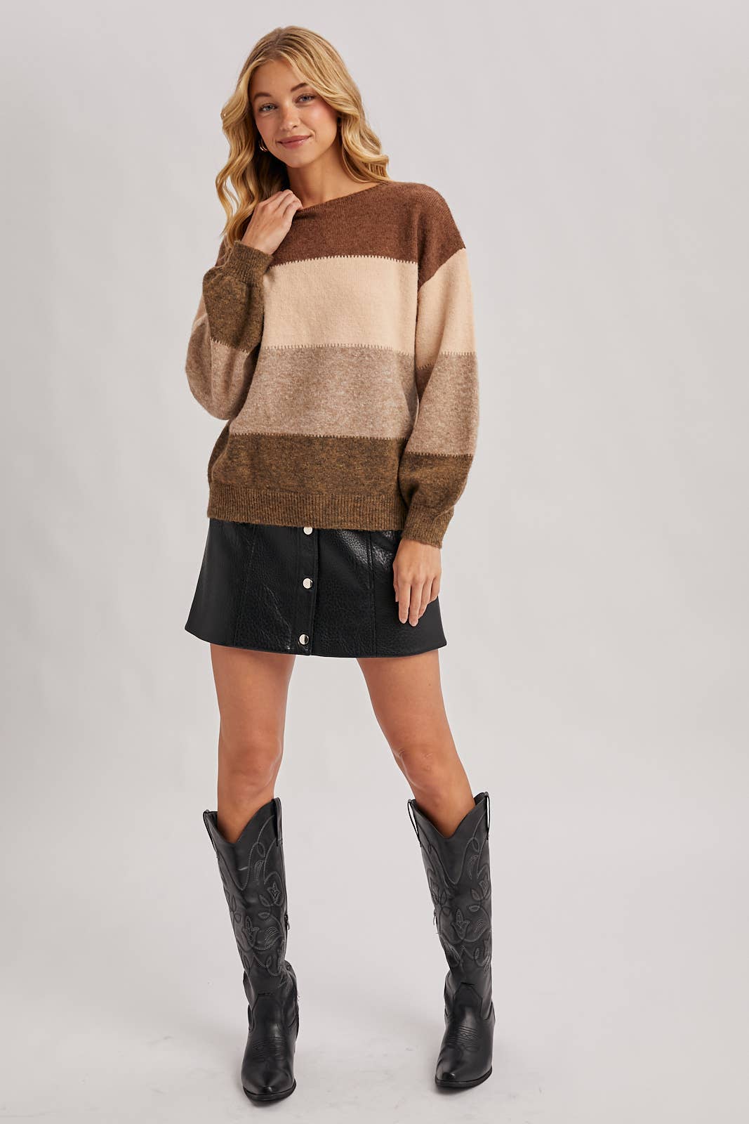 COLOR BLOCK KNIT SWEATER PULLOVER