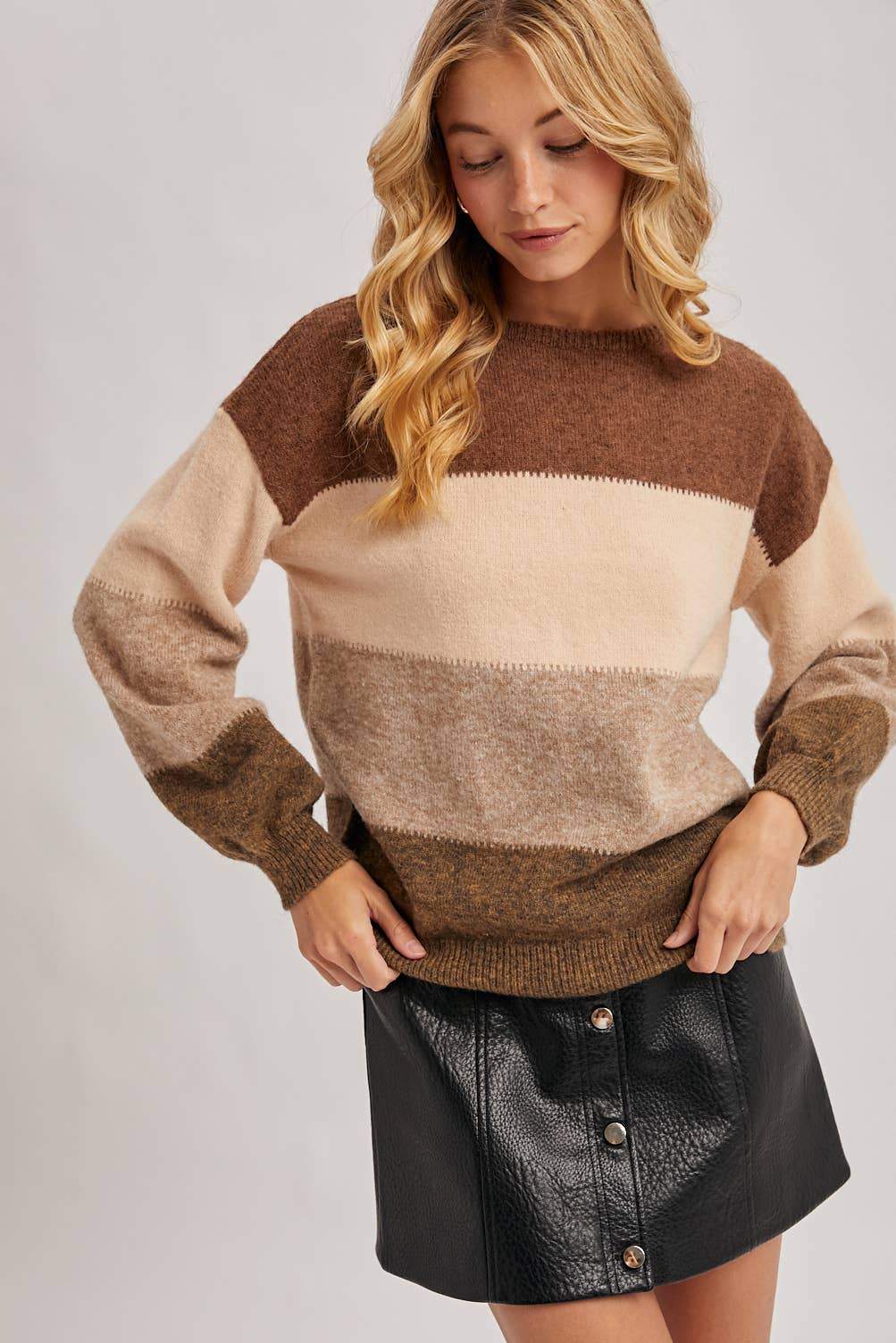 COLOR BLOCK KNIT SWEATER PULLOVER