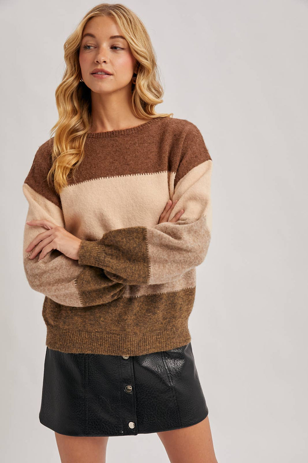 COLOR BLOCK KNIT SWEATER PULLOVER