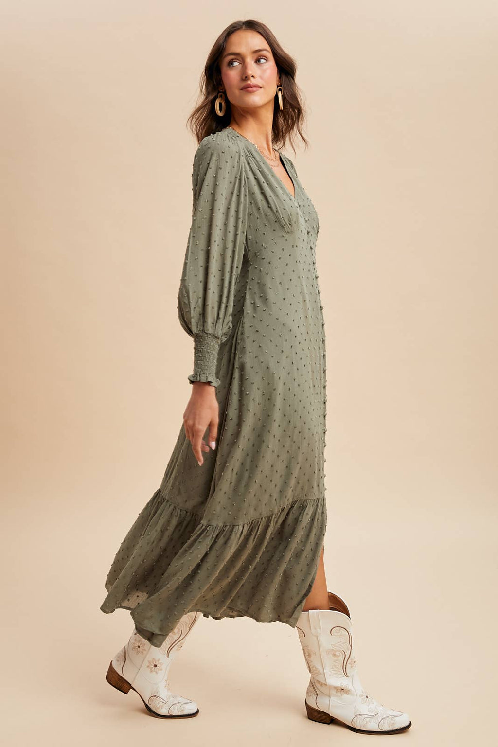 SWISS DOT BUTTON DOWN MAXI DRESS