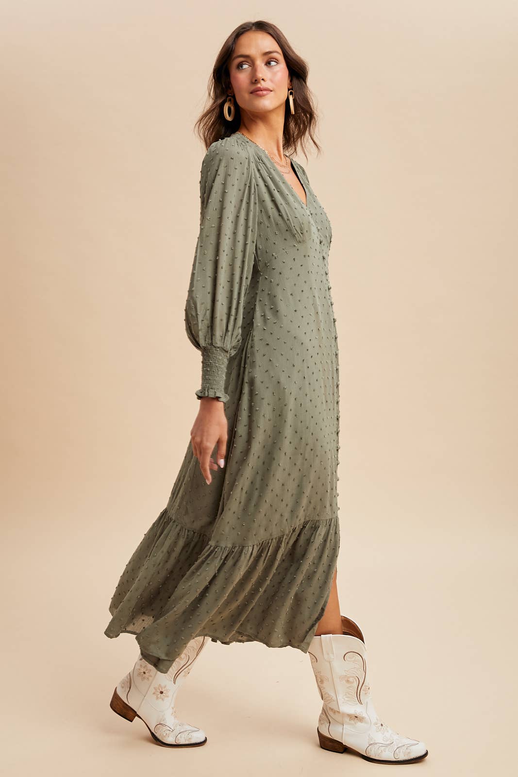 SWISS DOT BUTTON DOWN MAXI DRESS