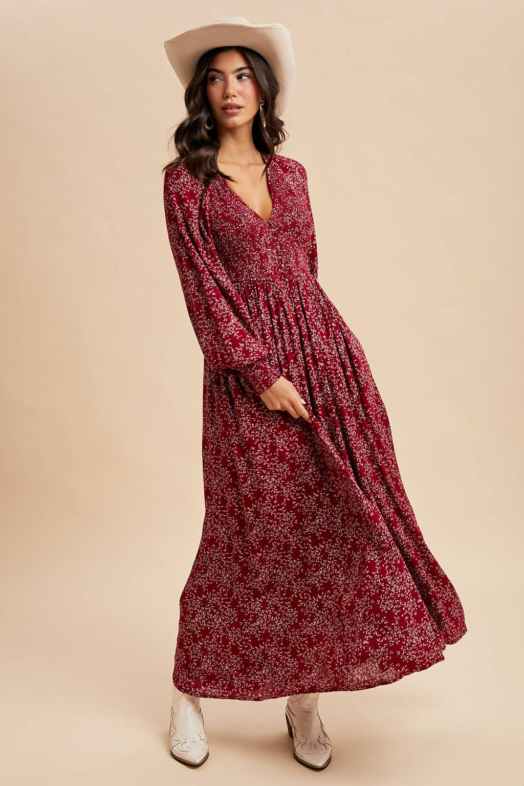 SMOCKED FLORAL MAXI DRESS