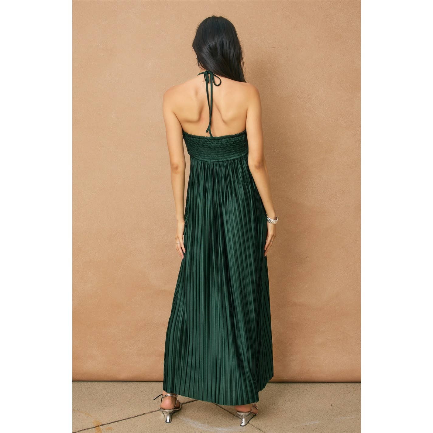 Pleated Halter Neck Maxi Dress