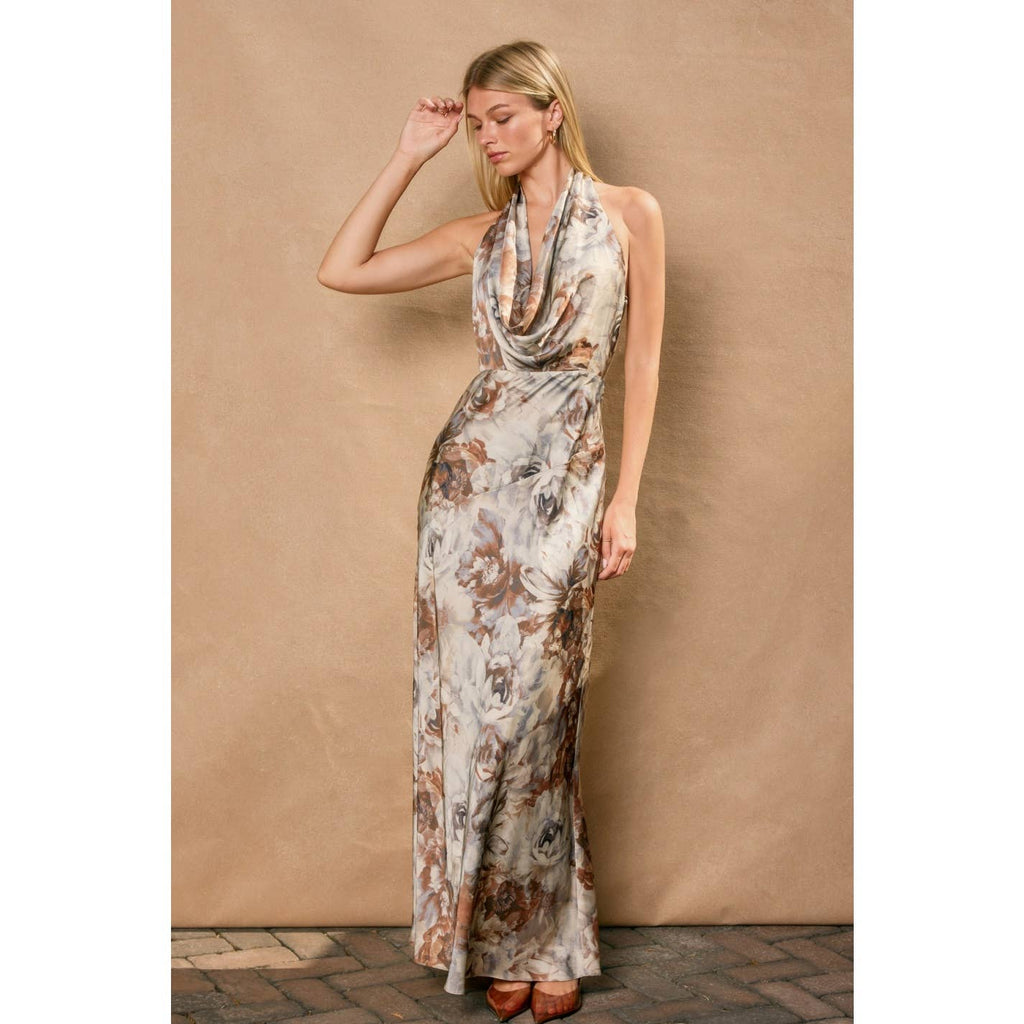 Dune Crest Draped Halter Neck Maxi Dress