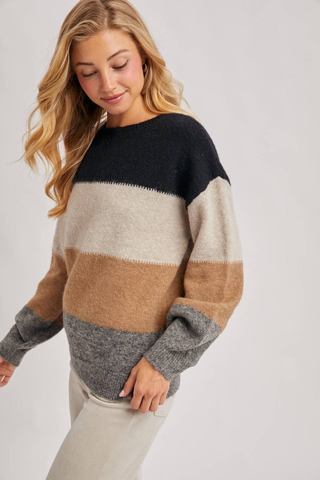 COLOR BLOCK KNIT SWEATER PULLOVER