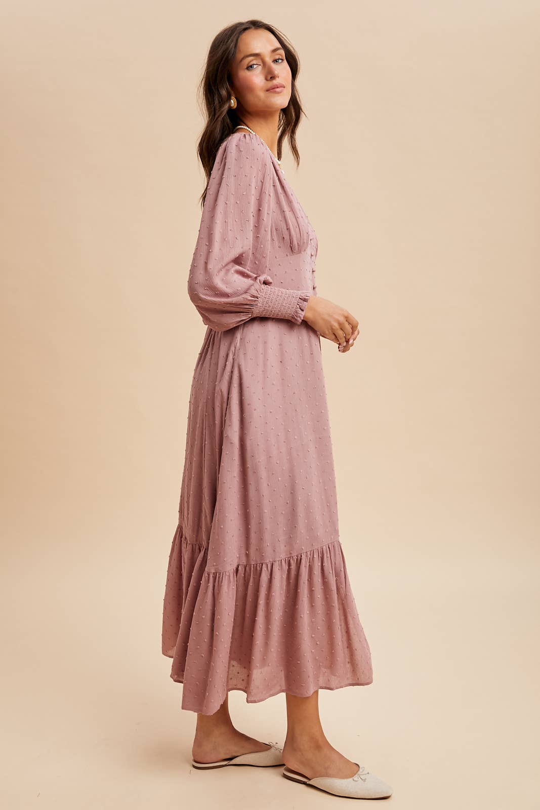 SWISS DOT BUTTON DOWN MAXI DRESS