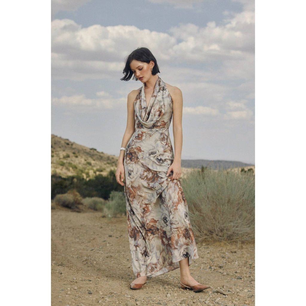 Dune Crest Draped Halter Neck Maxi Dress
