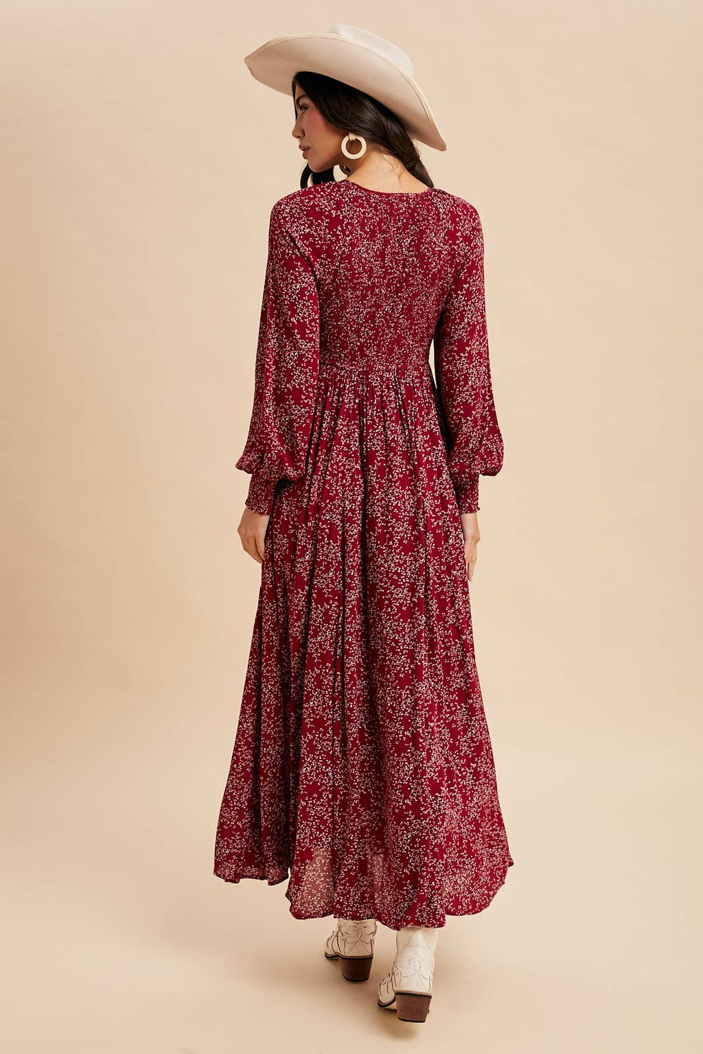 SMOCKED FLORAL MAXI DRESS