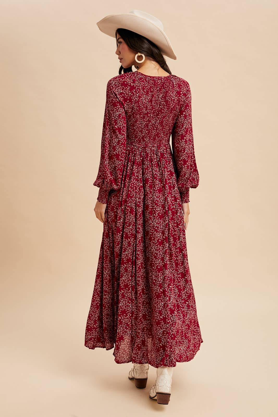 SMOCKED FLORAL MAXI DRESS