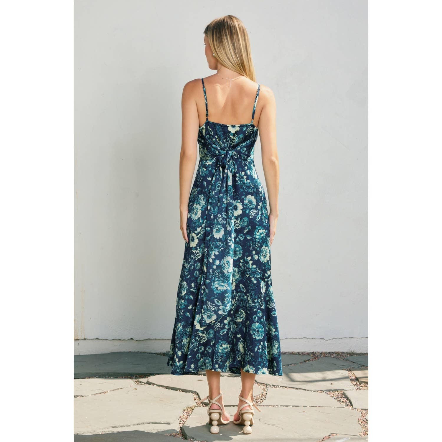 Petal Sky Tie Back Midi Dress
