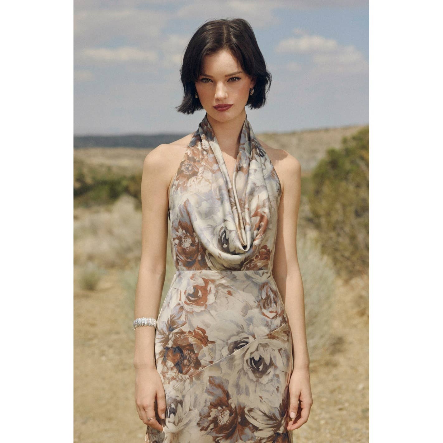 Dune Crest Draped Halter Neck Maxi Dress