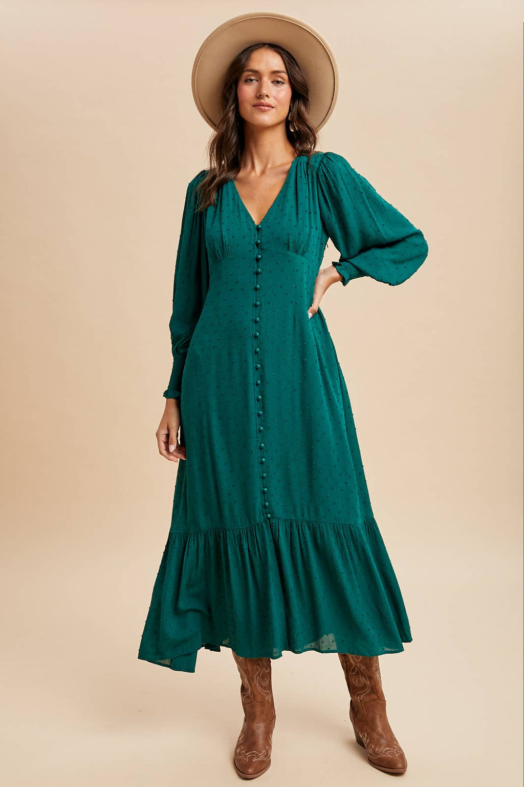 SWISS DOT BUTTON DOWN MAXI DRESS
