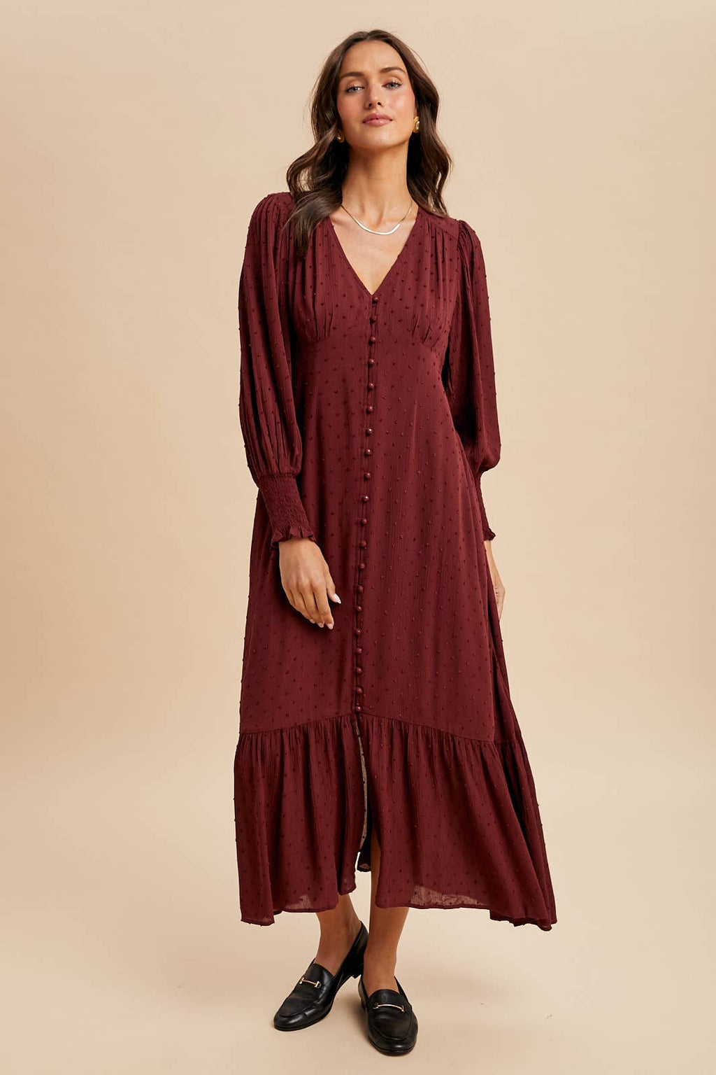 SWISS DOT BUTTON DOWN MAXI DRESS