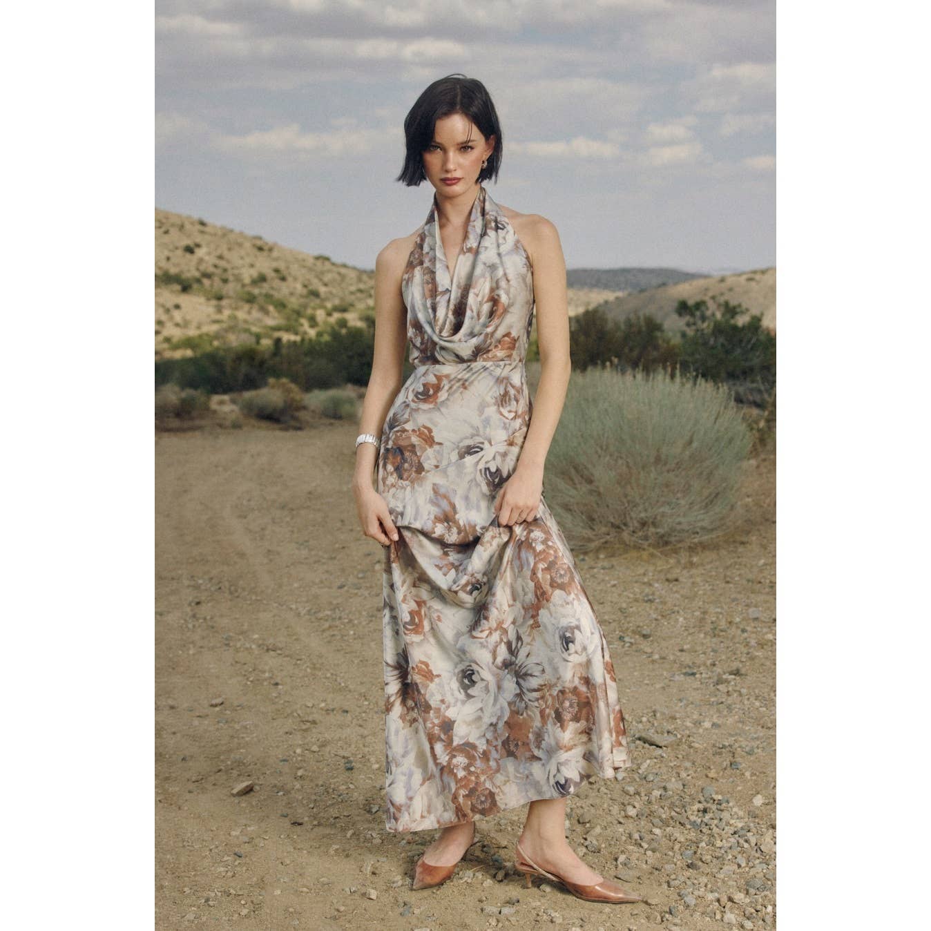 Dune Crest Draped Halter Neck Maxi Dress
