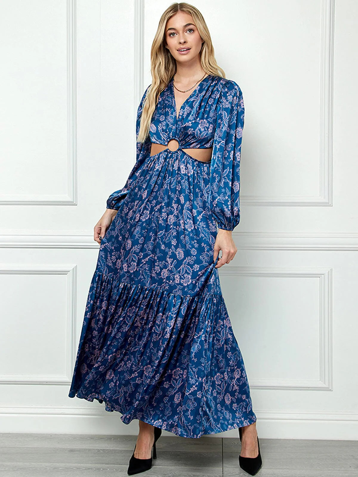 Midnight Blossom Cutout Maxi