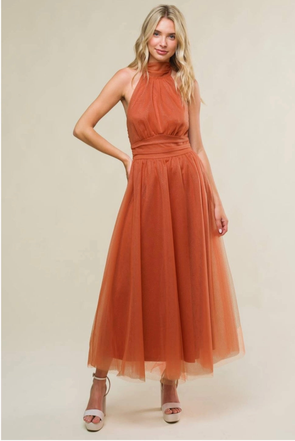 Amber Glow Bow-Back Dress