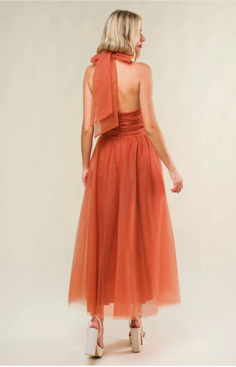 Amber Glow Bow-Back Dress