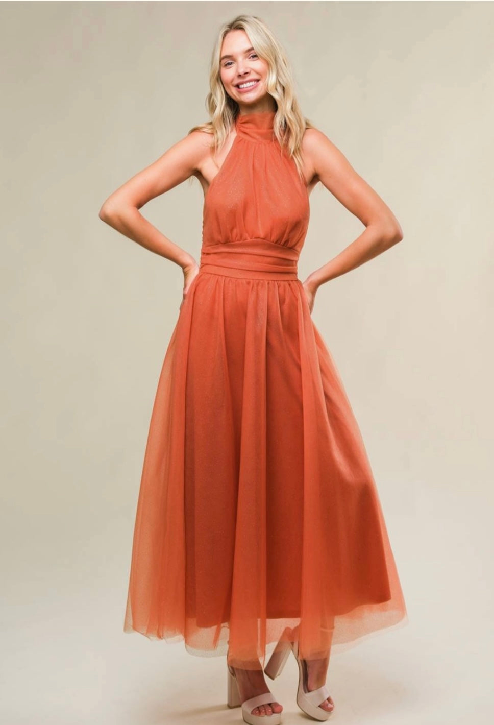 Amber Glow Bow-Back Dress