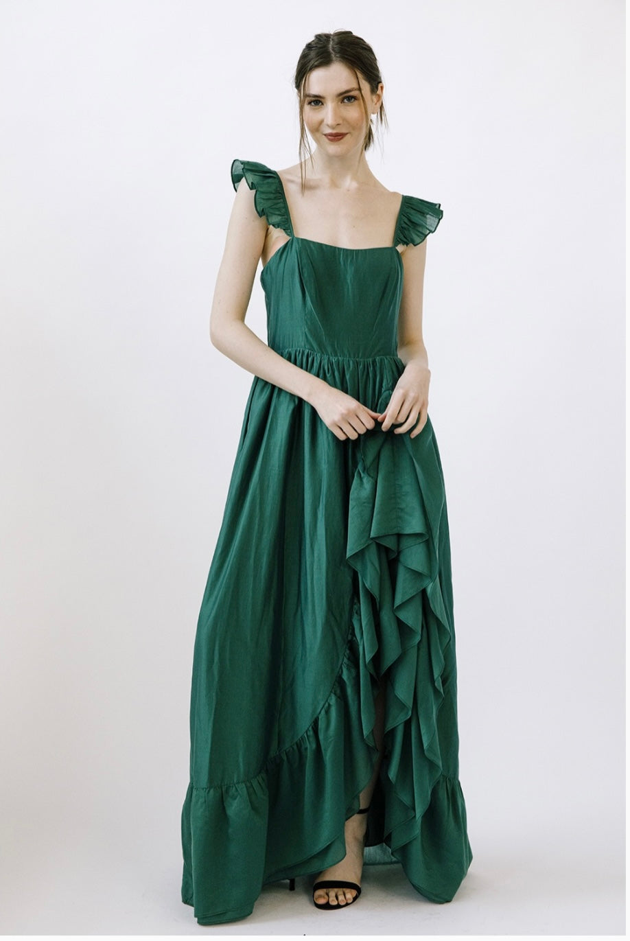Emerald Cascade Ruffle Dress