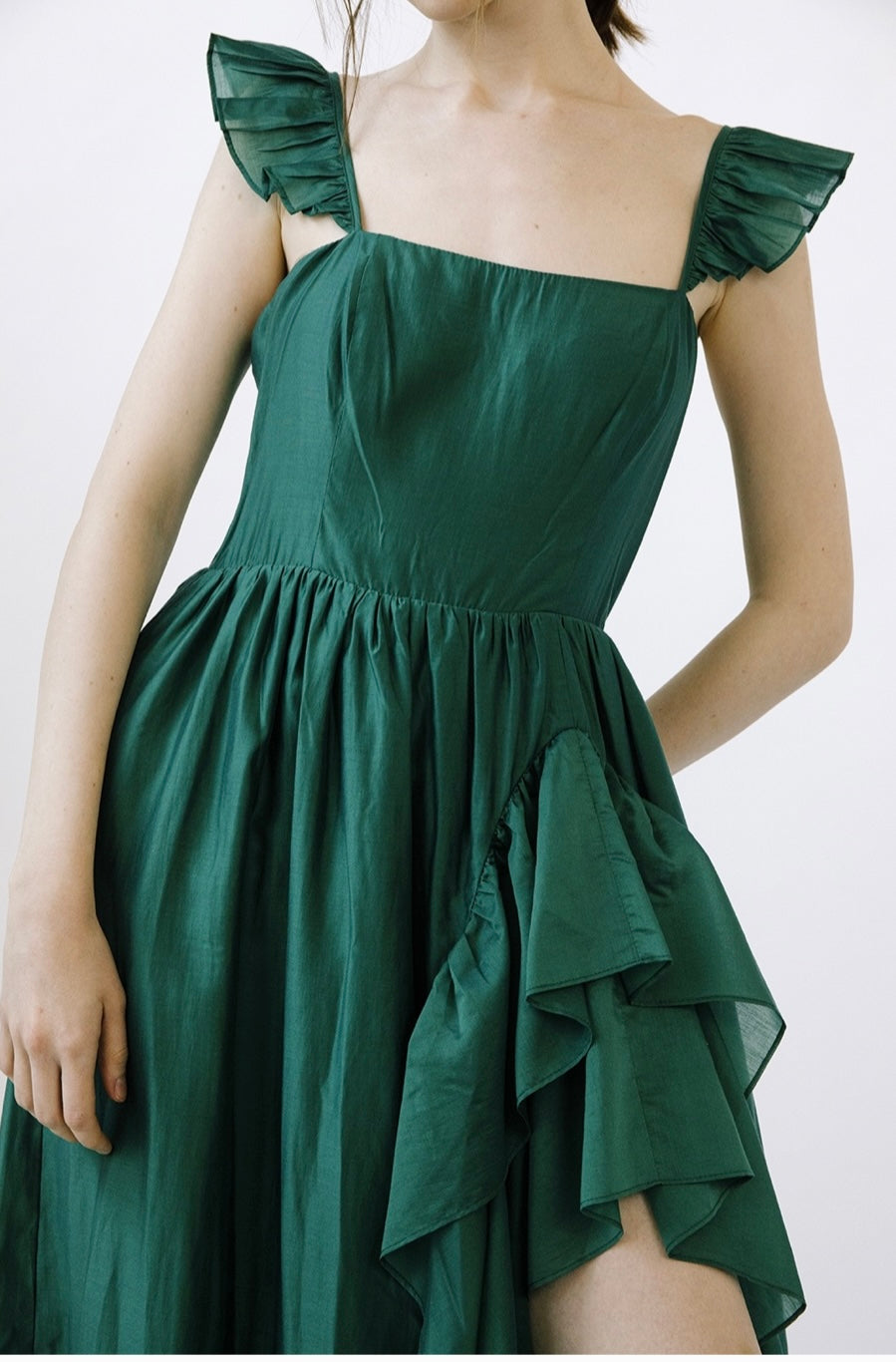 Emerald Cascade Ruffle Dress