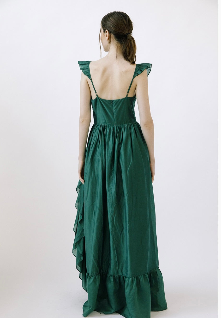 Emerald Cascade Ruffle Dress