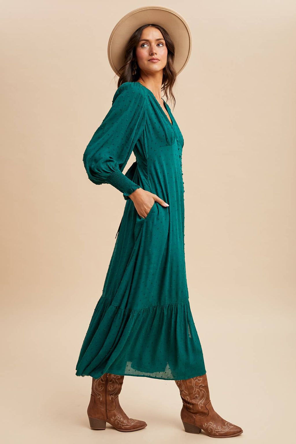 SWISS DOT BUTTON DOWN MAXI DRESS