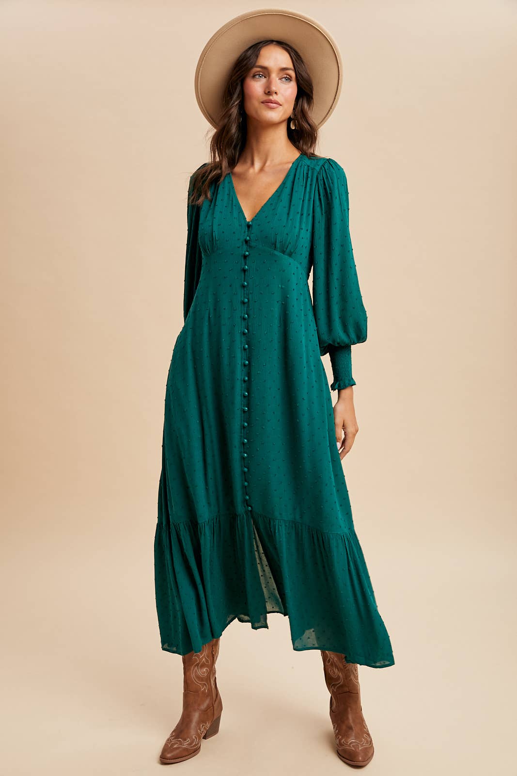 SWISS DOT BUTTON DOWN MAXI DRESS