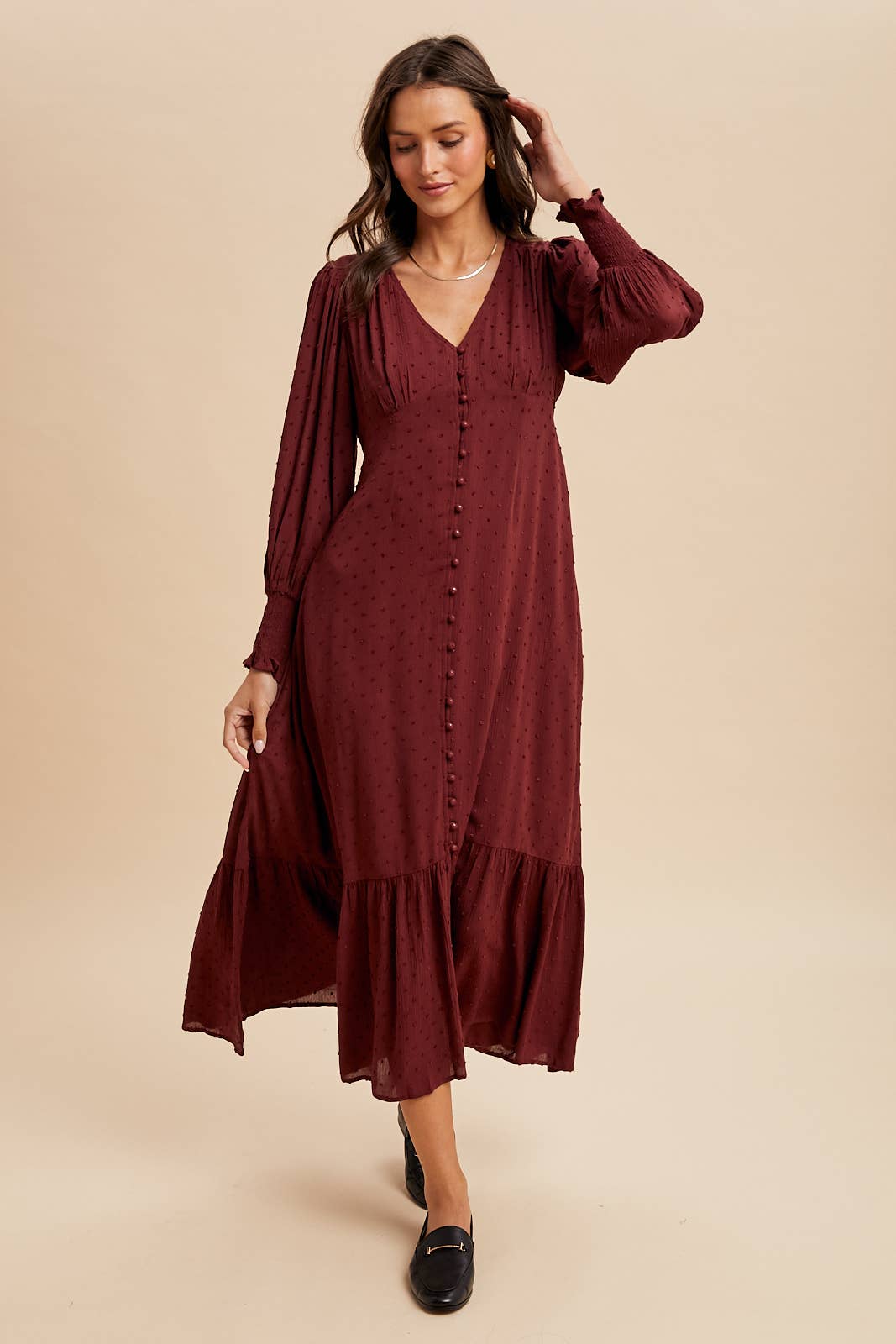 SWISS DOT BUTTON DOWN MAXI DRESS