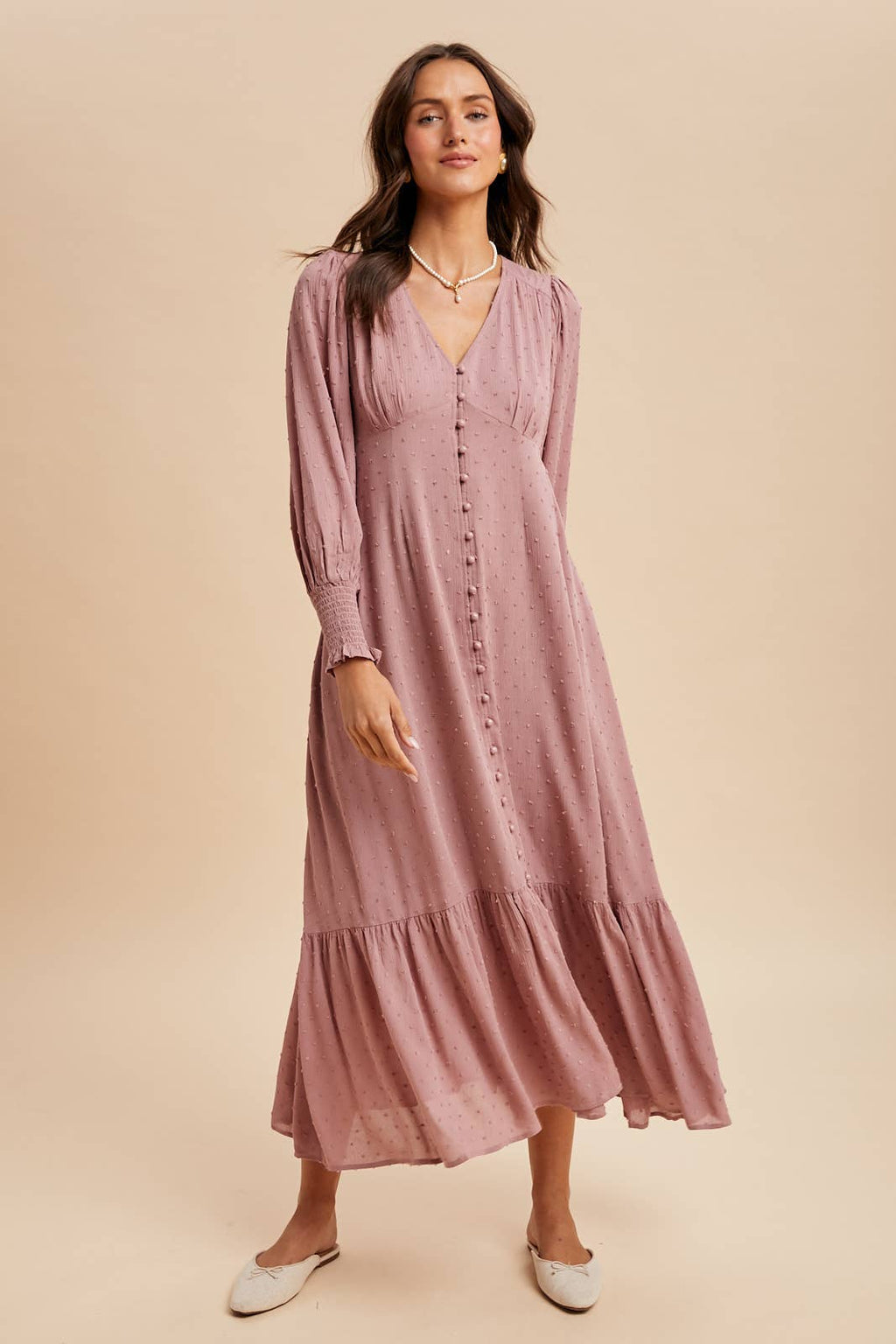 SWISS DOT BUTTON DOWN MAXI DRESS