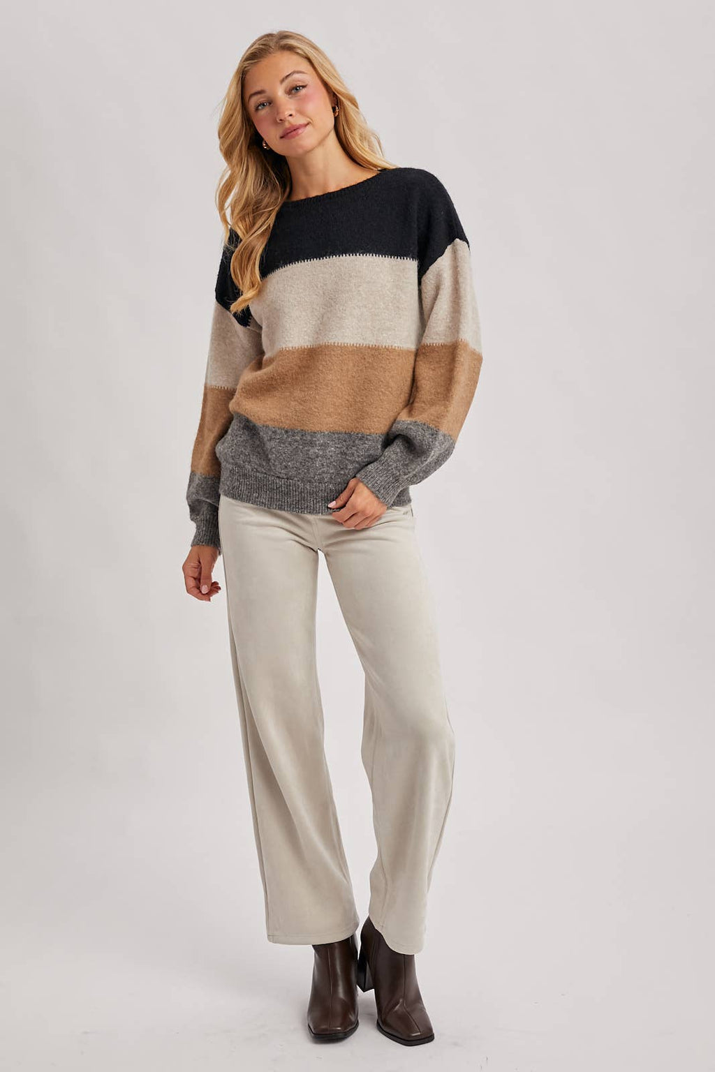 COLOR BLOCK KNIT SWEATER PULLOVER