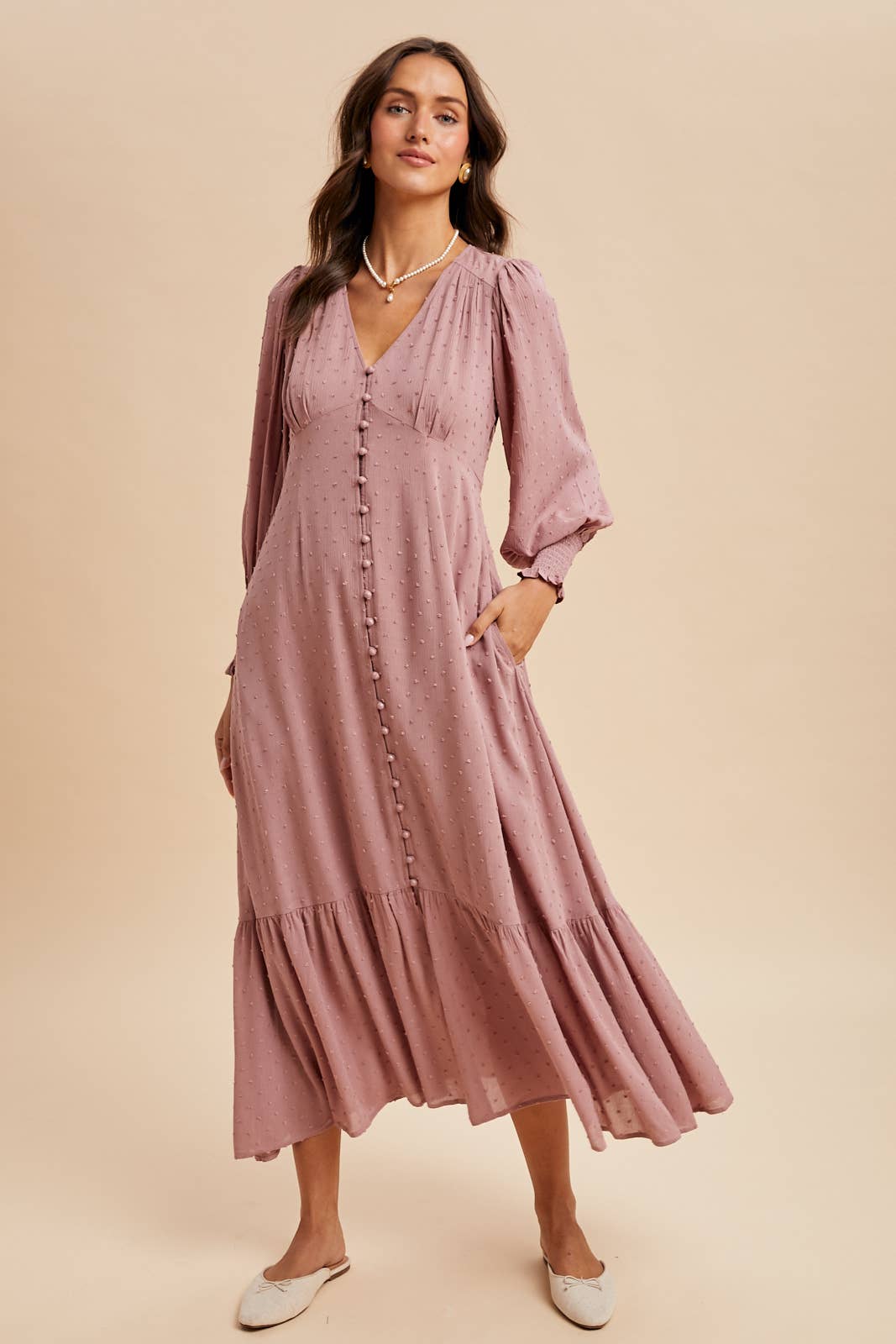 SWISS DOT BUTTON DOWN MAXI DRESS