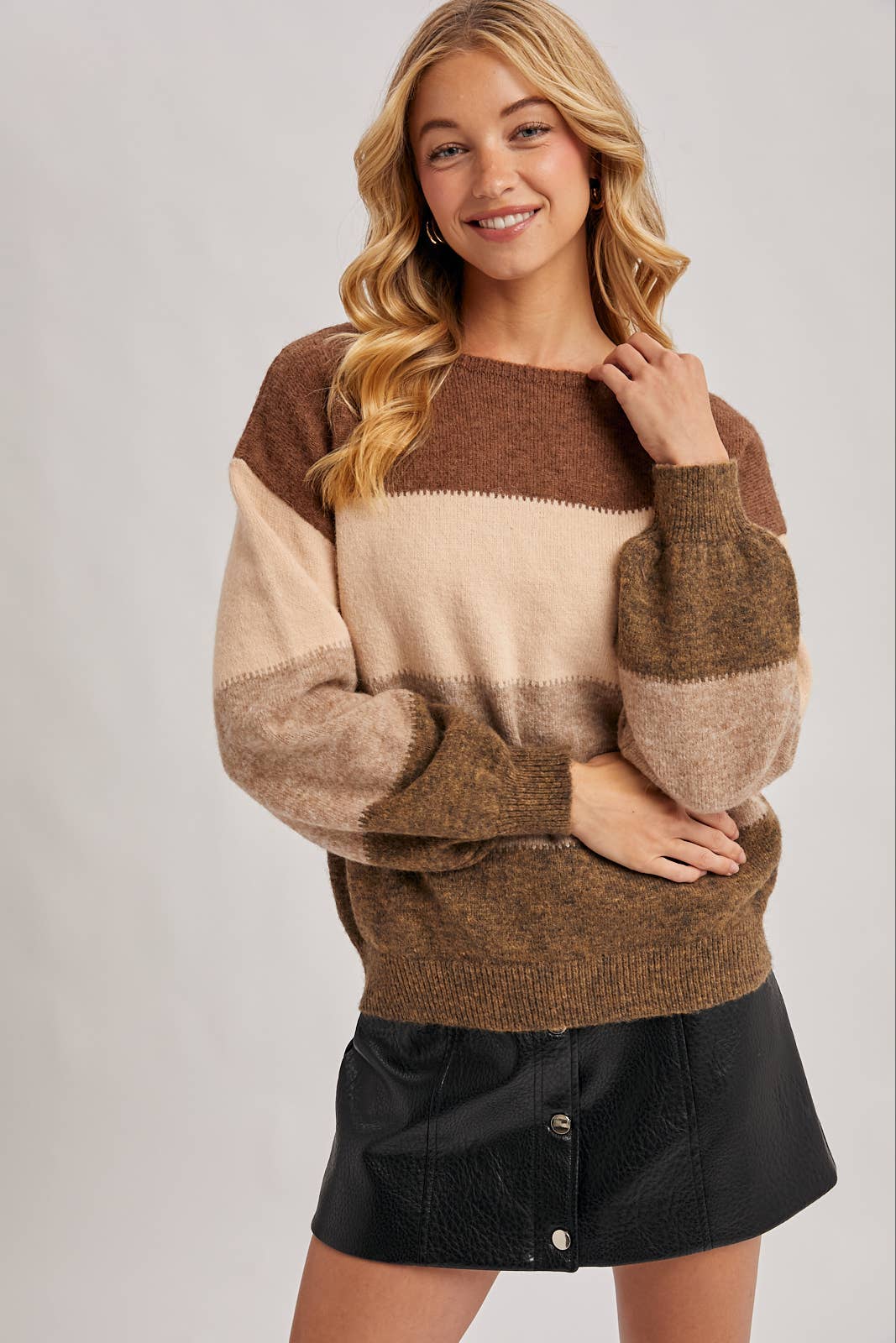 COLOR BLOCK KNIT SWEATER PULLOVER