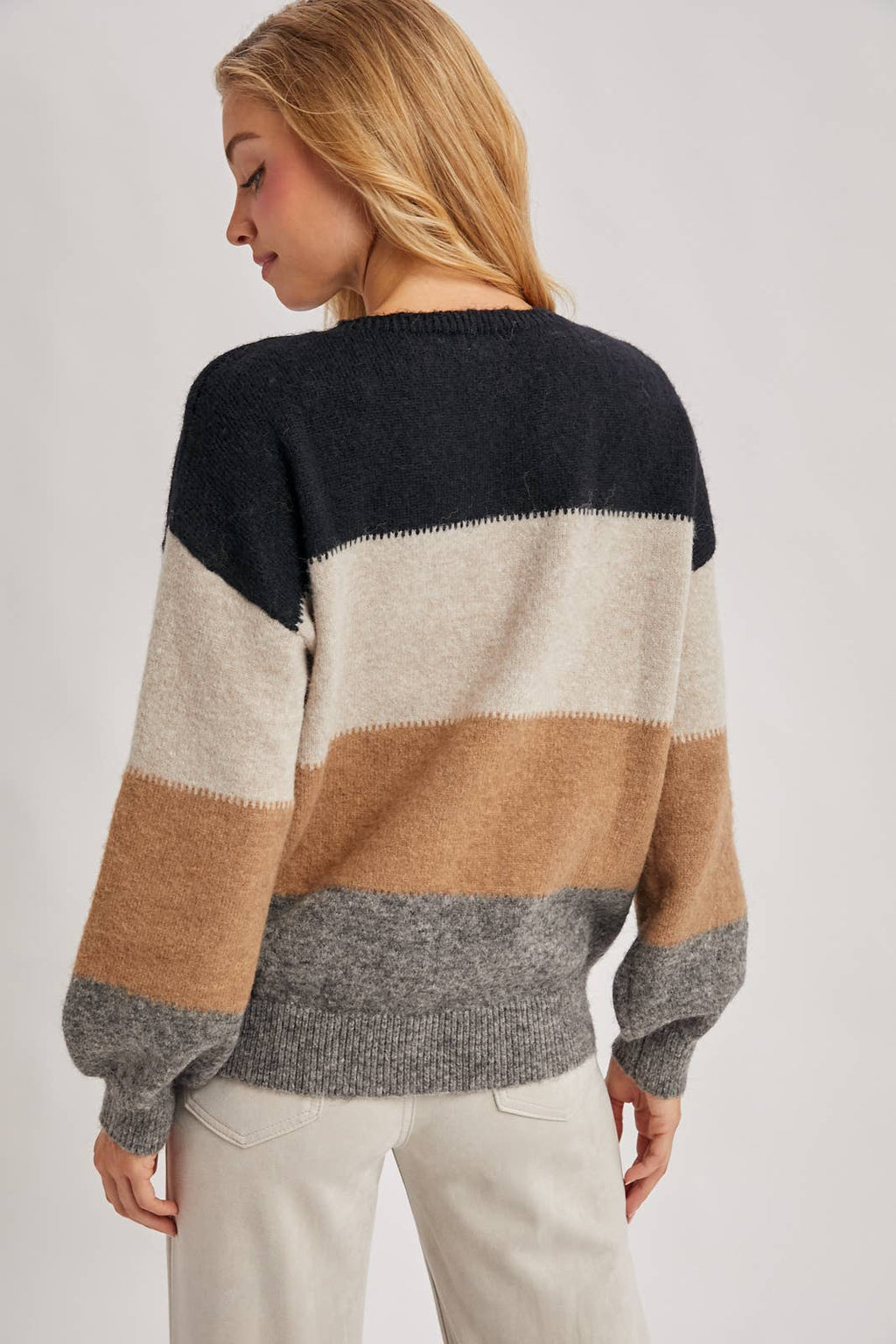 COLOR BLOCK KNIT SWEATER PULLOVER